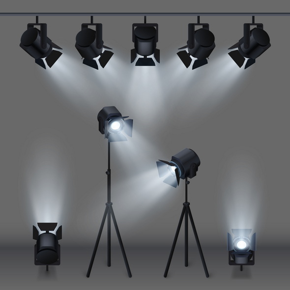 وکتور Lighted Stage With Studio Spotlights