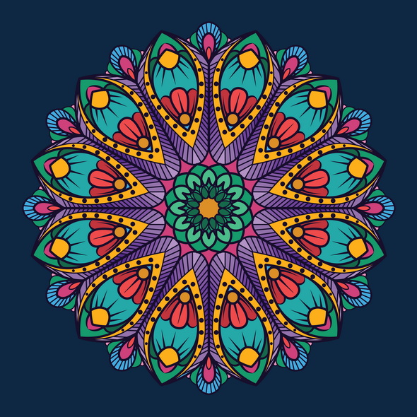 وکتور Ornamental Mandala On Dark Blue Background
