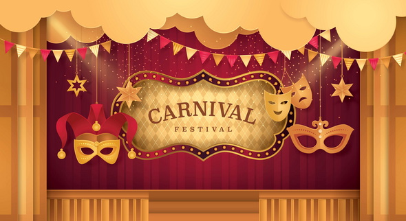 وکتور Premium Curtains Stage With Circus Frame Carnival Festival