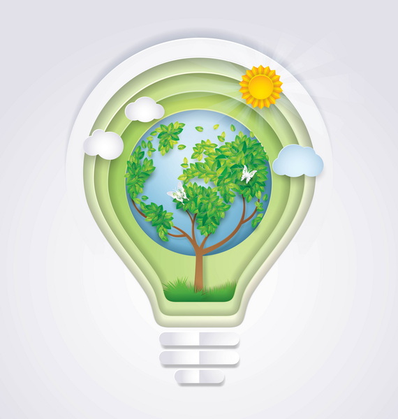 وکتور Save The World Light Bulb With Earth Tree