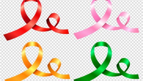 Set Of Four Colored Ribbons In Red Pink Yellow And Green Colors