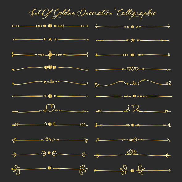 وکتور Set Of Golden Decorative Calligraphic Elements For Decoration