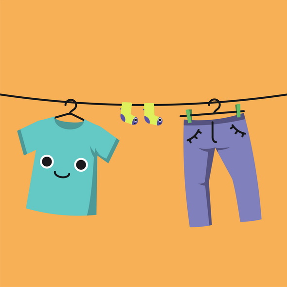وکتور Smiling Baby Clothes On Clothes Line Habituate Kid Card Or Poster
