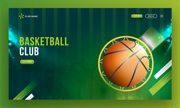 وکتور Top View Of Basketball Hoop With Ball On Abstract Green Backgrou