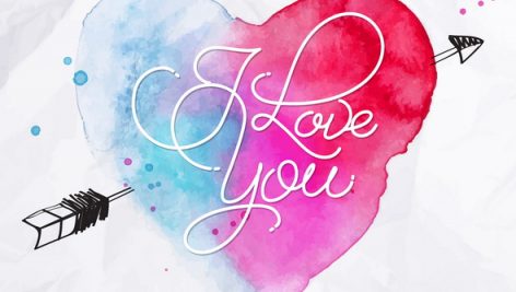 Watercolor Heart Lettering I Love You