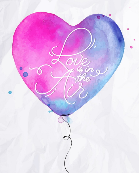 وکتور Watercolor Love Air Balloon