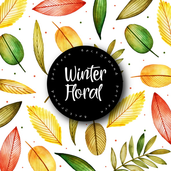 وکتور Watercolor Winter Floral And Leaves Pattern Background