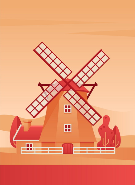 وکتور Windmill Poster Flat Vector Illustration