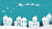 Winter Scenery On Christmas Day There Are Houses And Santa Claus Paper Art Design