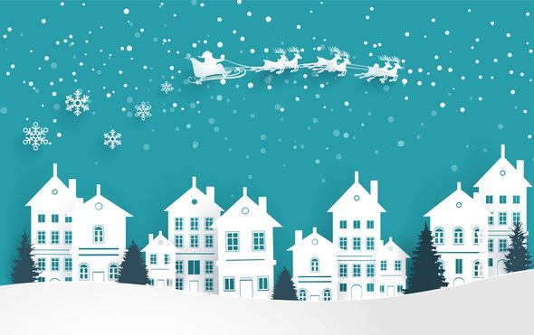 وکتور Winter Scenery On Christmas Day There Are Houses And Santa Claus Paper Art Design