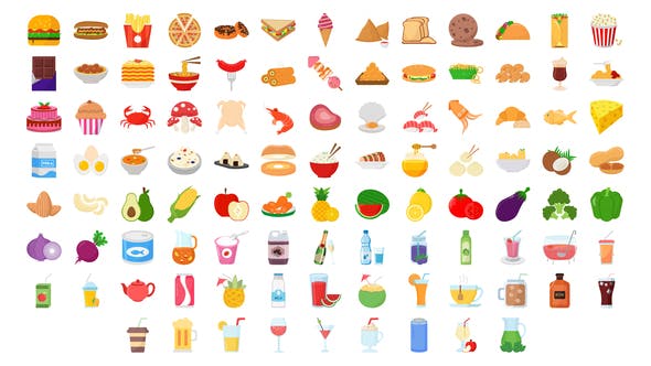 Videohive 100 Food – Drinks Icons 28181411
