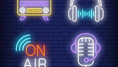Freepik Headphones Radio Microphone Neon Signs Set