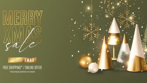 Freepik Modern Merry Christmas Sale Banner With Realistic 3D Christmas Objects Composition