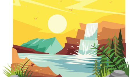 Freepik Waterfall Landscape Vector Illustration