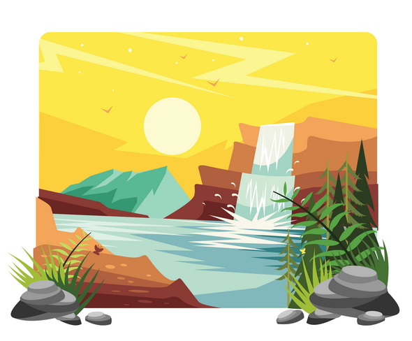 Freepik Waterfall Landscape Vector Illustration وکتور